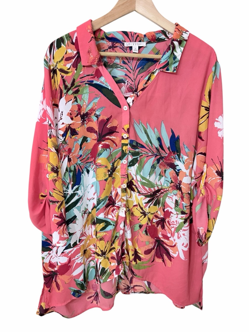 Spense Vibrant Floral Blouse 1X Vintage Wearable Art